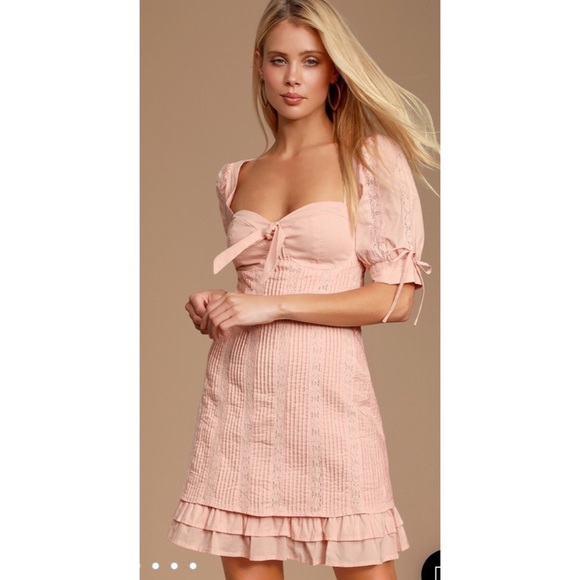 Lulus Blush Pink Woven Pleated Puff Sleeve Dress - Picture 2 of 13